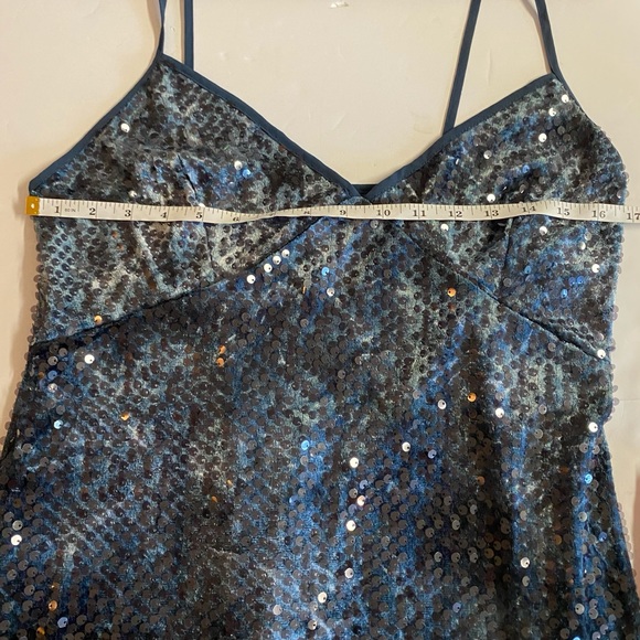 NWT ZARA  Glam Blue maximalist mini sequins dress w/spaghetti straps.Size L. - Picture 6 of 11